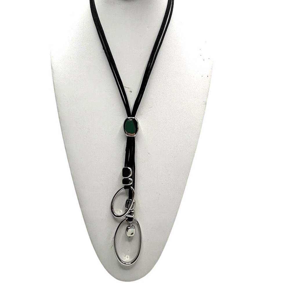 Chico's Bolo Style Necklace Black Silver Tone Y-Drop Cowgirl‎ Western NWT